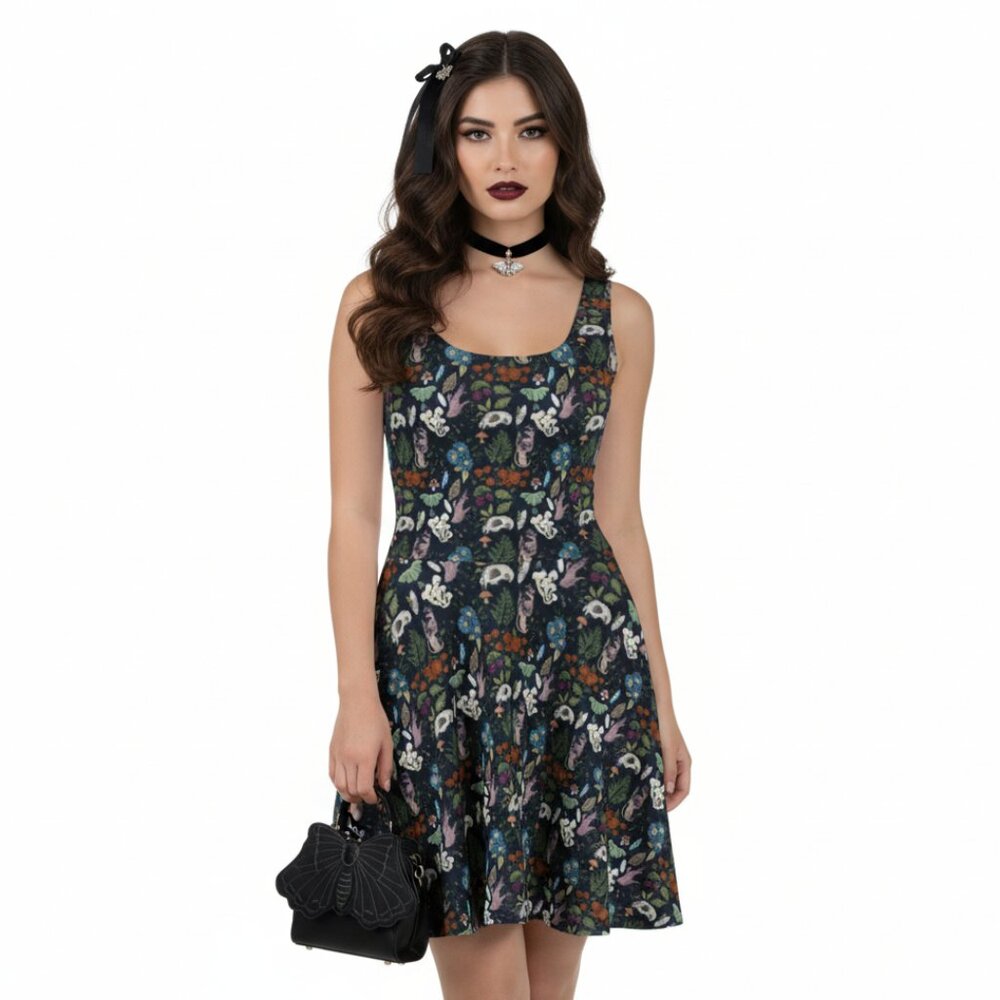 Dark Cottagecore Witchy Floral Fit & Flare Dress - Picture 14 of 14
